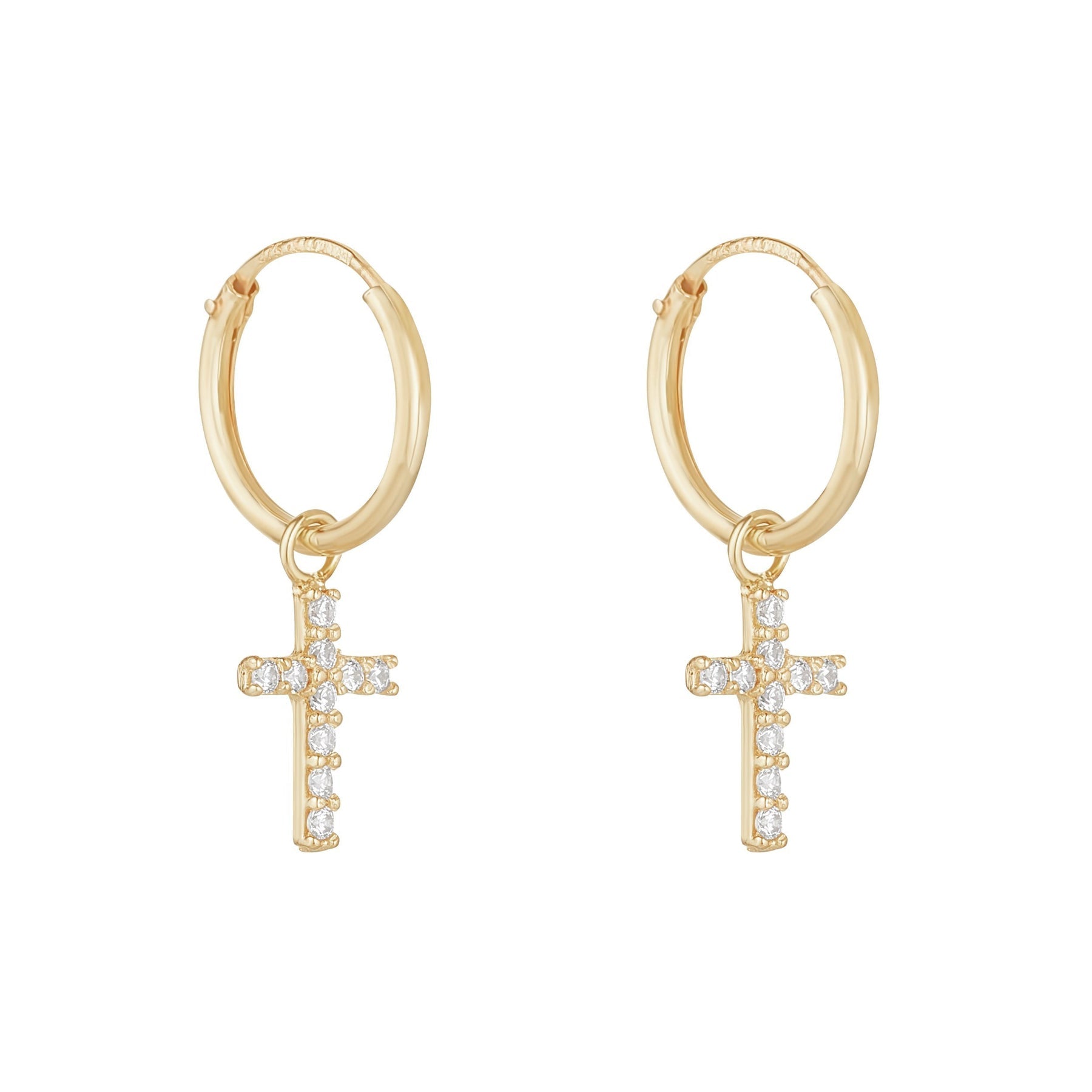 9ct Yellow Gold Cross Charm Hoop Earring